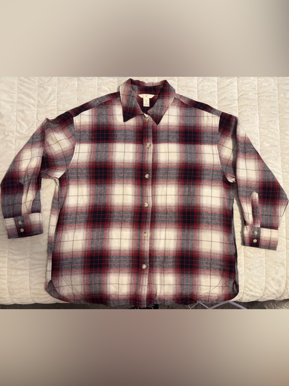Shacket Plaid Button-Up Shirt in Burgundy and Cream